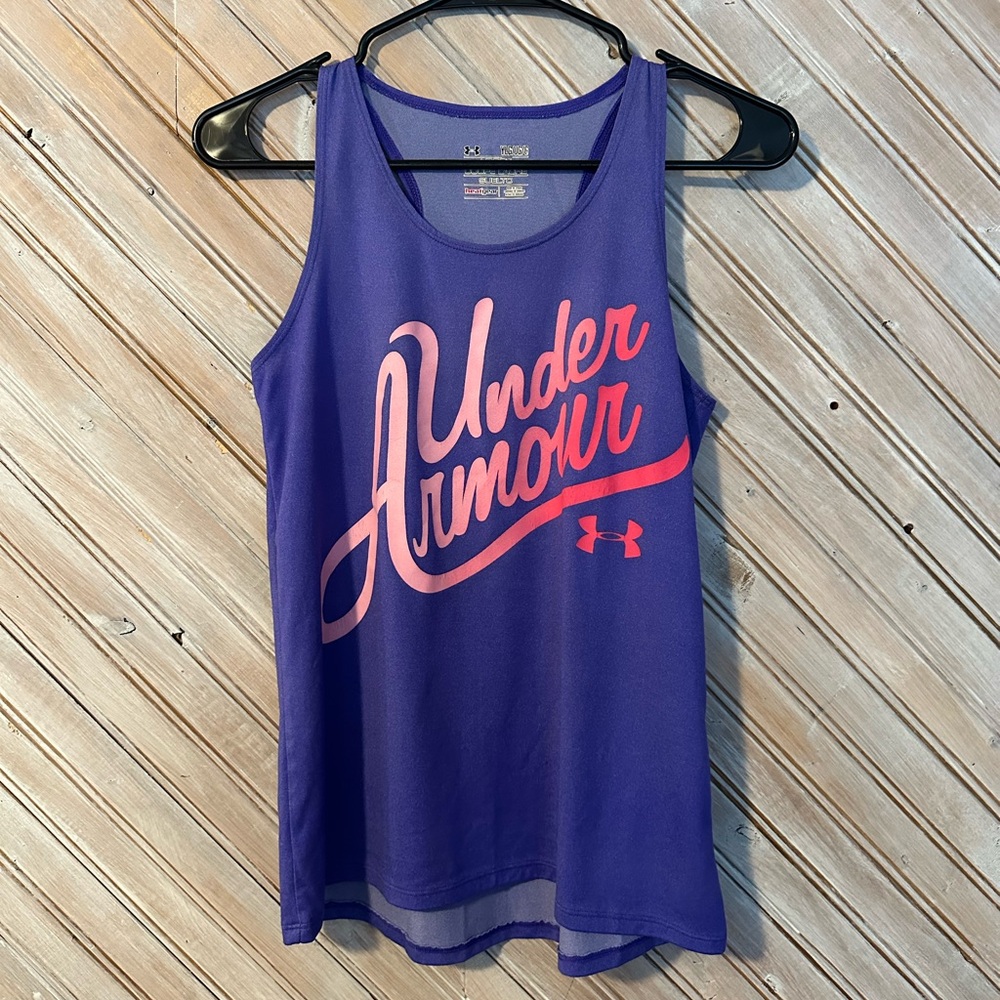 Under Armour Youth Violet Tank with Pink Ombré Logo Loose Fit Heatgear Workout